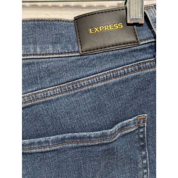 Express Women's Blue Medium-Wash Distressed Skinny Mid-Rise Denim Jeans Size 8L - Picture 5 of 7